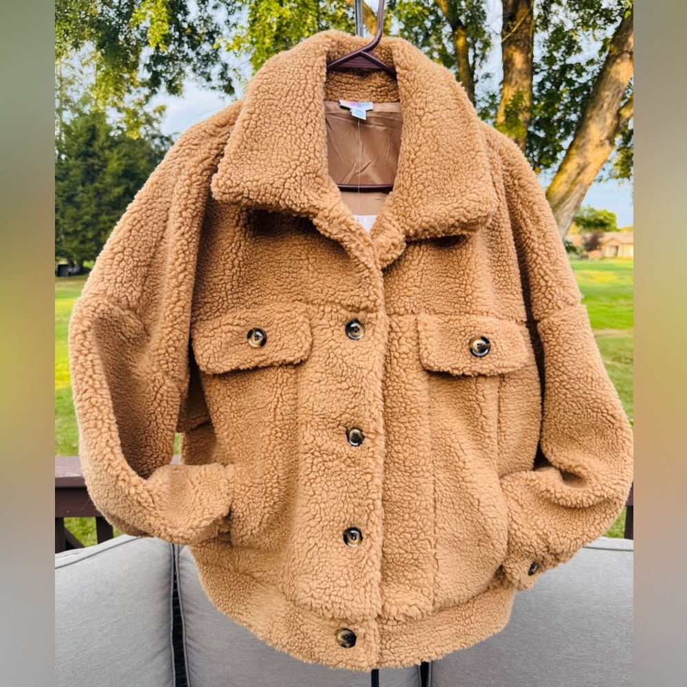 LuLaRoe Cozy Sherpa Camel Teddy Jacket - (2XL)